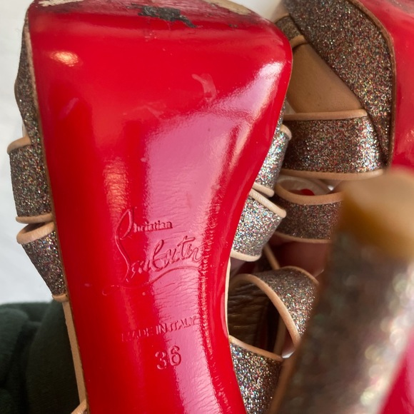 Christian Louboutin Silver Glitter Straratata Strappy Platform Sandal Heels - Picture 13 of 15